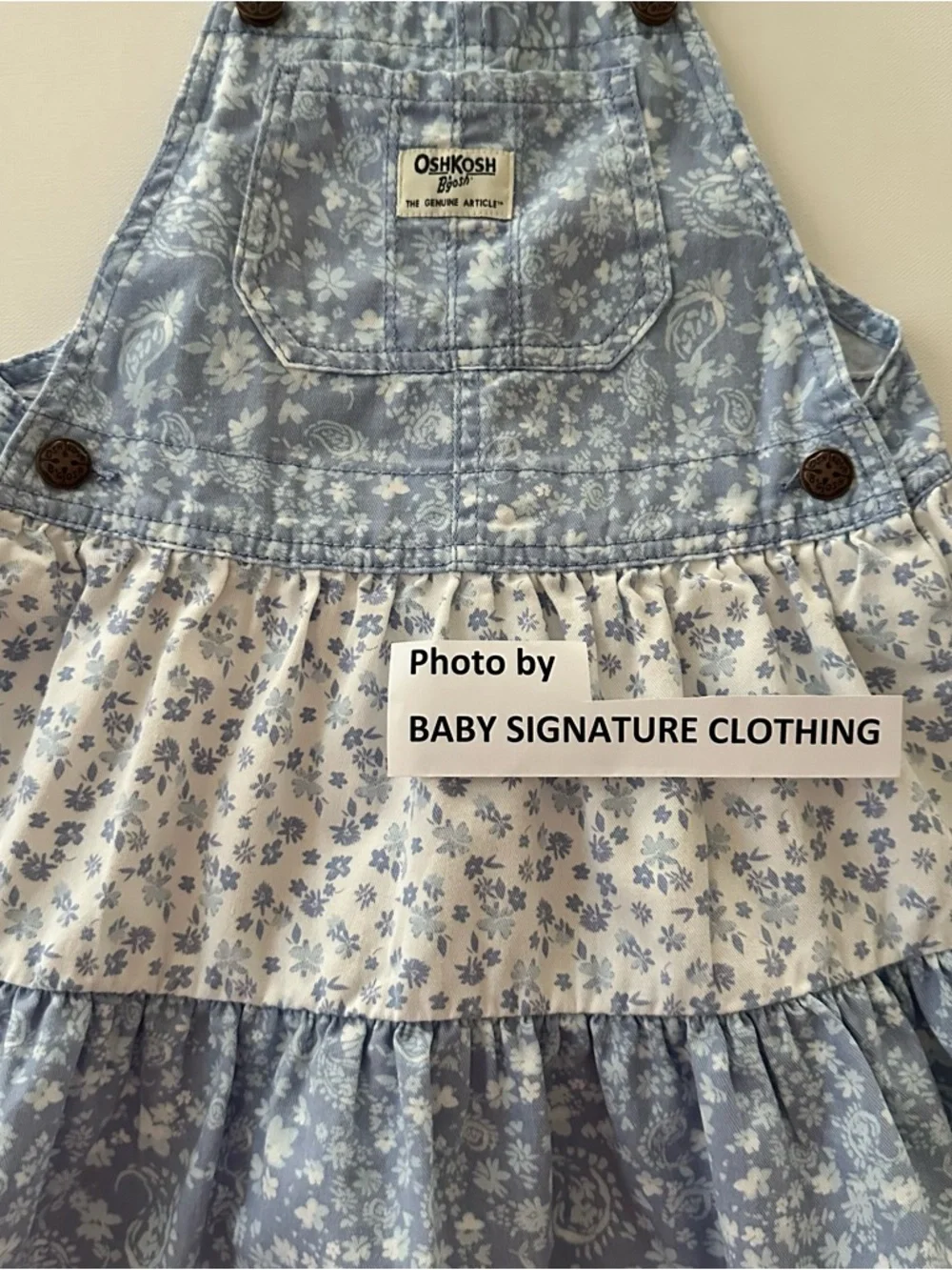 OshKosh B'gosh 5T Toddler Girl Light Blue & White Floral Denim Overall Dress